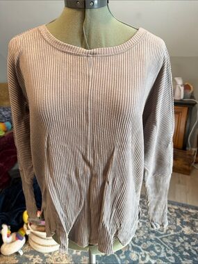 Heather Ribbed Scoop Neck Sweater - Gray